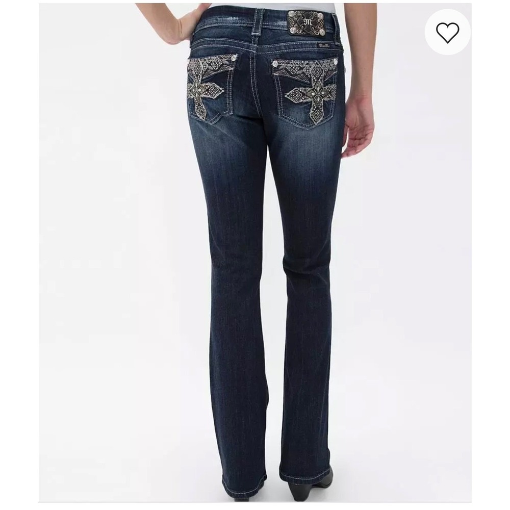 Miss Me‎ Women's Mid Rise Boot Curvy Boot Sz 30 Blue Jeans Cross Embroidered